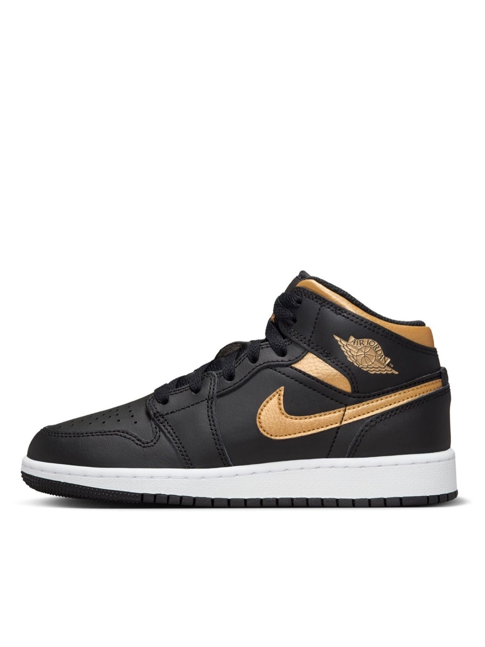 Nike Air Jordan 1 Mid YouthShoes Black-Metallic Gold DQ8423-071 Young Sz 7